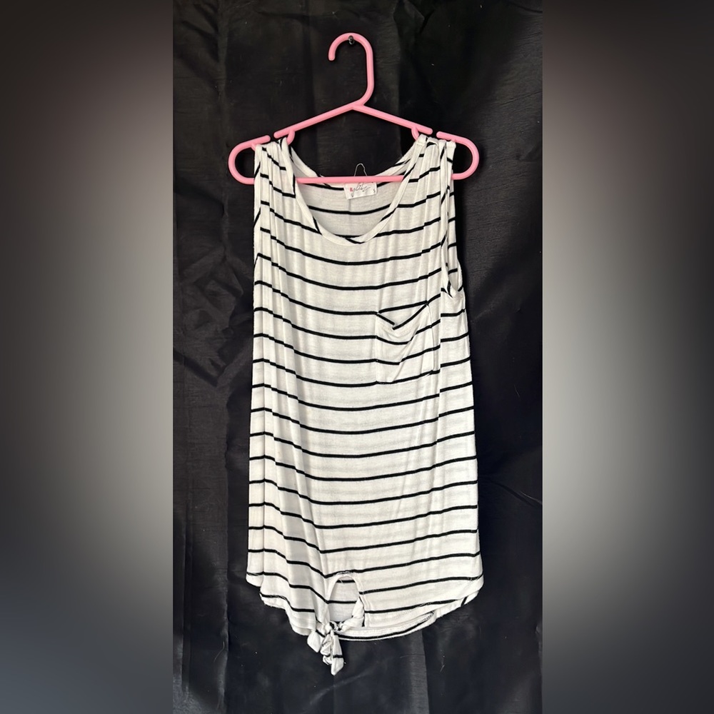 White and black striped no shoulder top